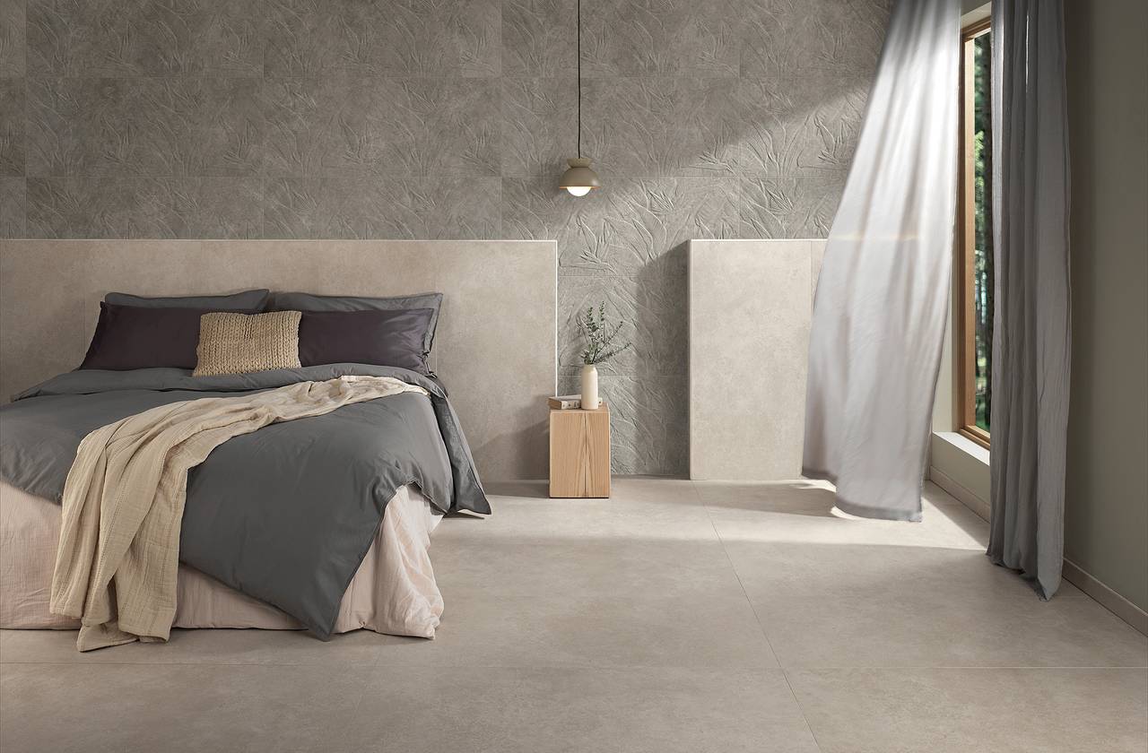 Raumabbildung Hous, gestaltet mit Fliesen aus der Kollektion: NOBU – GRAU