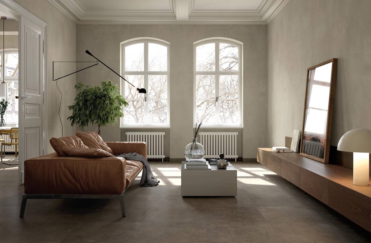 Raumabbildung Hous, gestaltet mit Fliesen aus der Kollektion: NOBU – BROWN