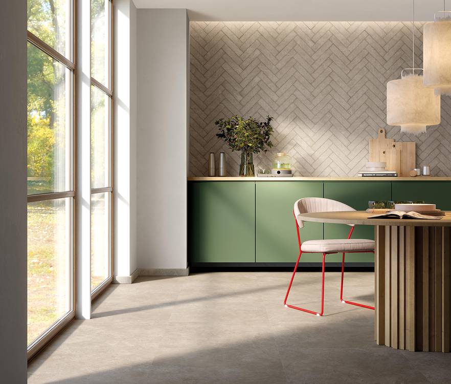 Imagen de ambiente Cocina, realizada con baldosas de la colección: NOBU – GRIS