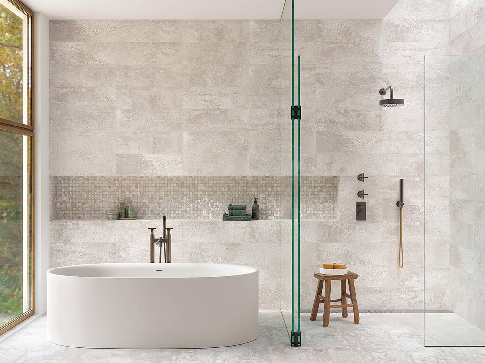 Imagen de ambiente Baño, realizada con baldosas de la colección: OXIDE – BLANCO