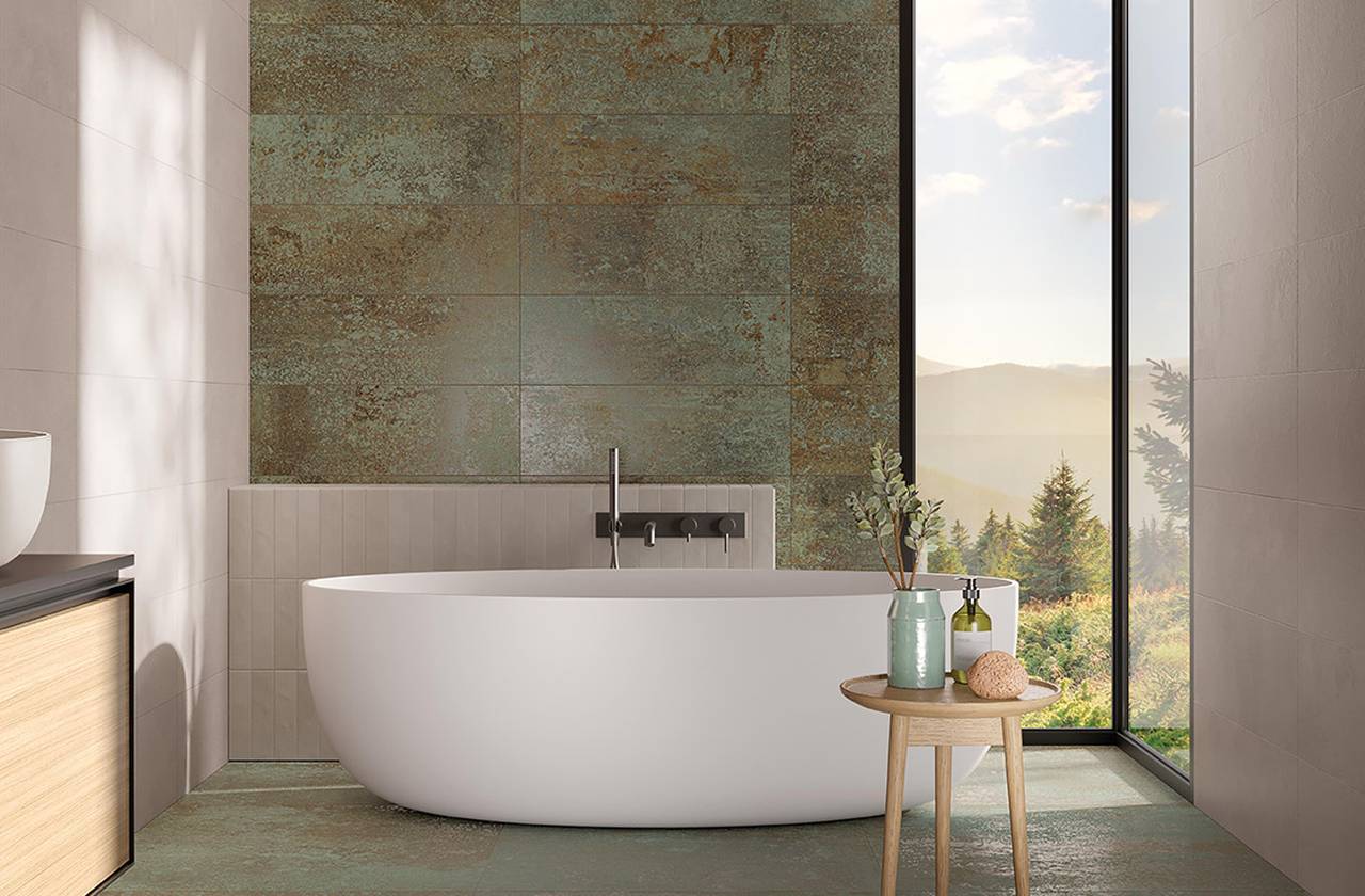 Room view Bathroom, created with tiles from the collection: OXIDE – Other, White