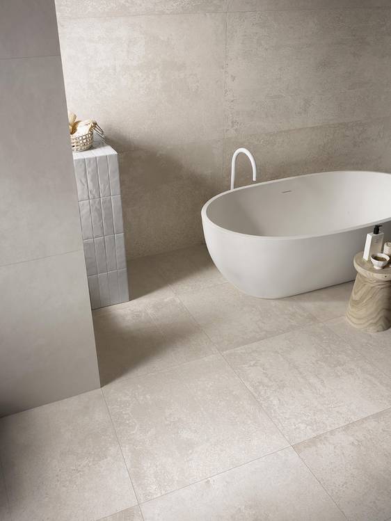 Imagen de ambiente Baño, realizada con baldosas de la colección: OXIDE – BLANCO