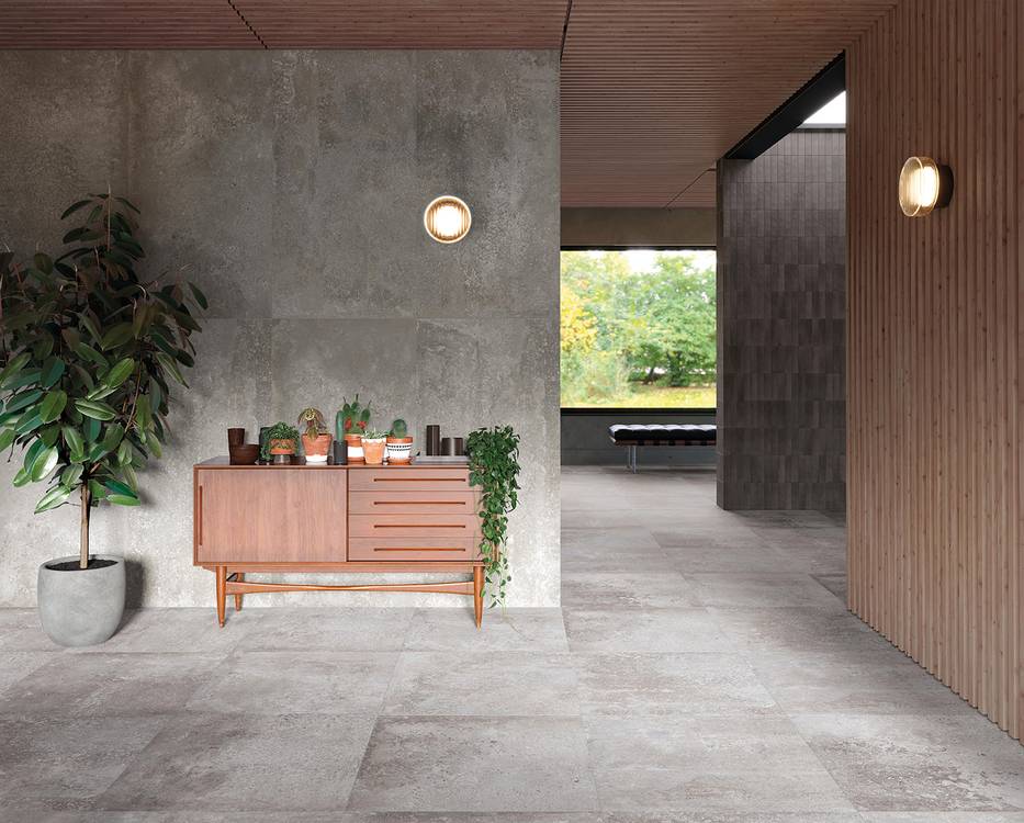 Imagen de ambiente House, realizada con baldosas de la colección: OXIDE – NEGRO, GRIS