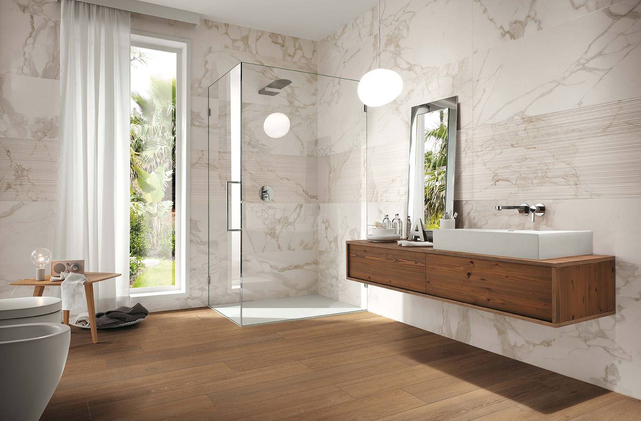 Room view Bathroom, created with tiles from the collection: ROMA – White