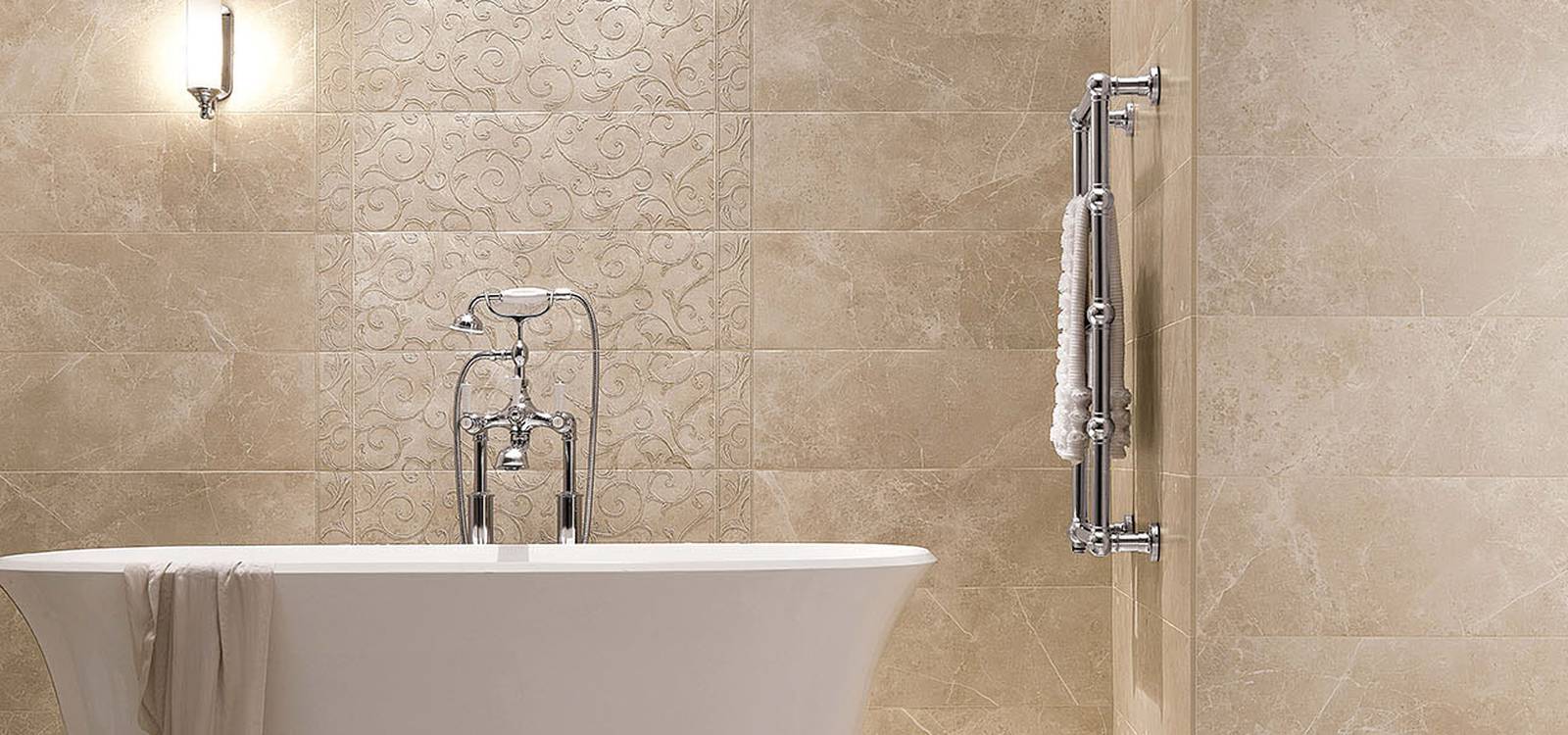Room view Bathroom, created with tiles from the collection: ROMA – Beige
