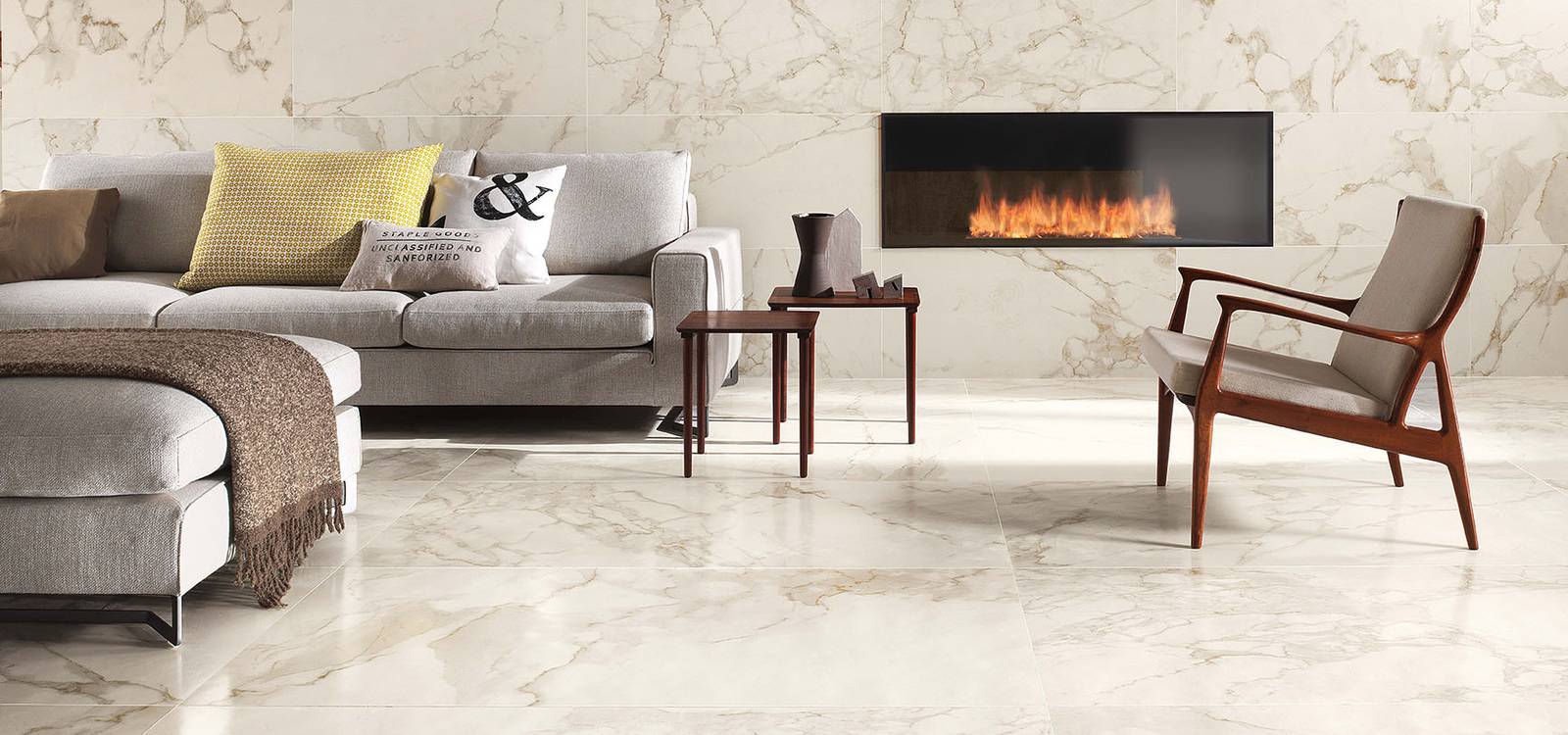 Image d'ambiance Maison, réalisée avec des carreaux de la collection : ROMA – Blanc