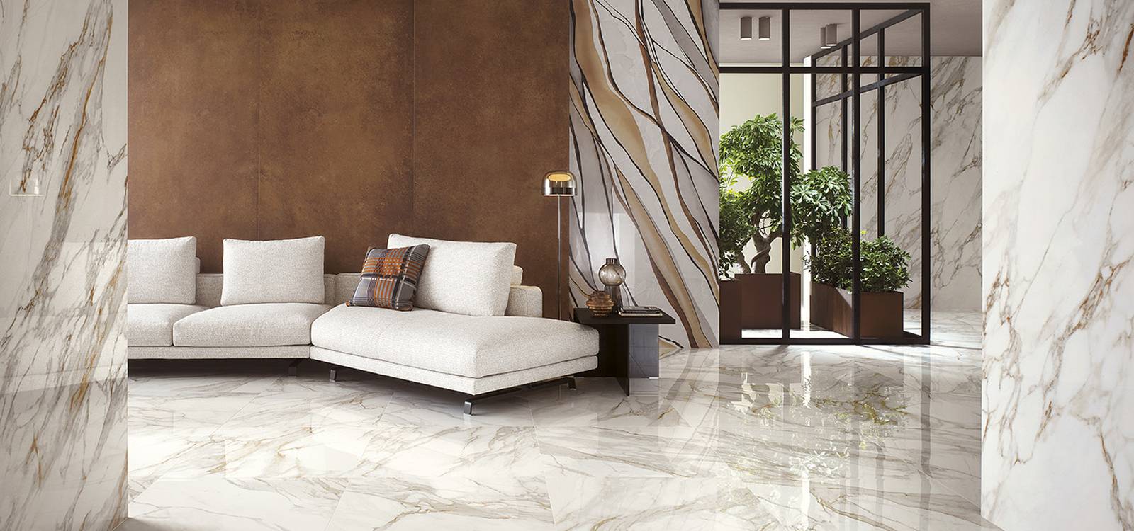 Imagen de ambiente House, realizada con baldosas de la colección: ROMA GOLD – BLANCO, BROWN