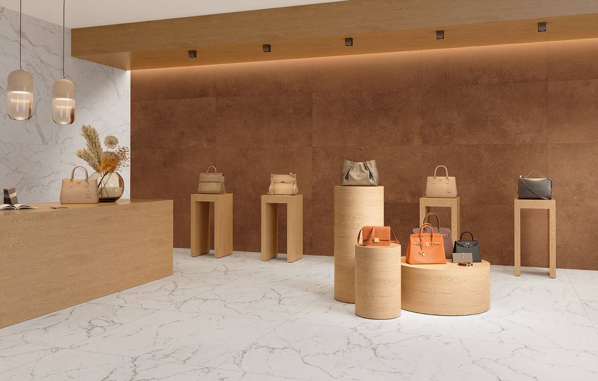 Imagen de ambiente , realizada con baldosas de la colección: OXIDE – 