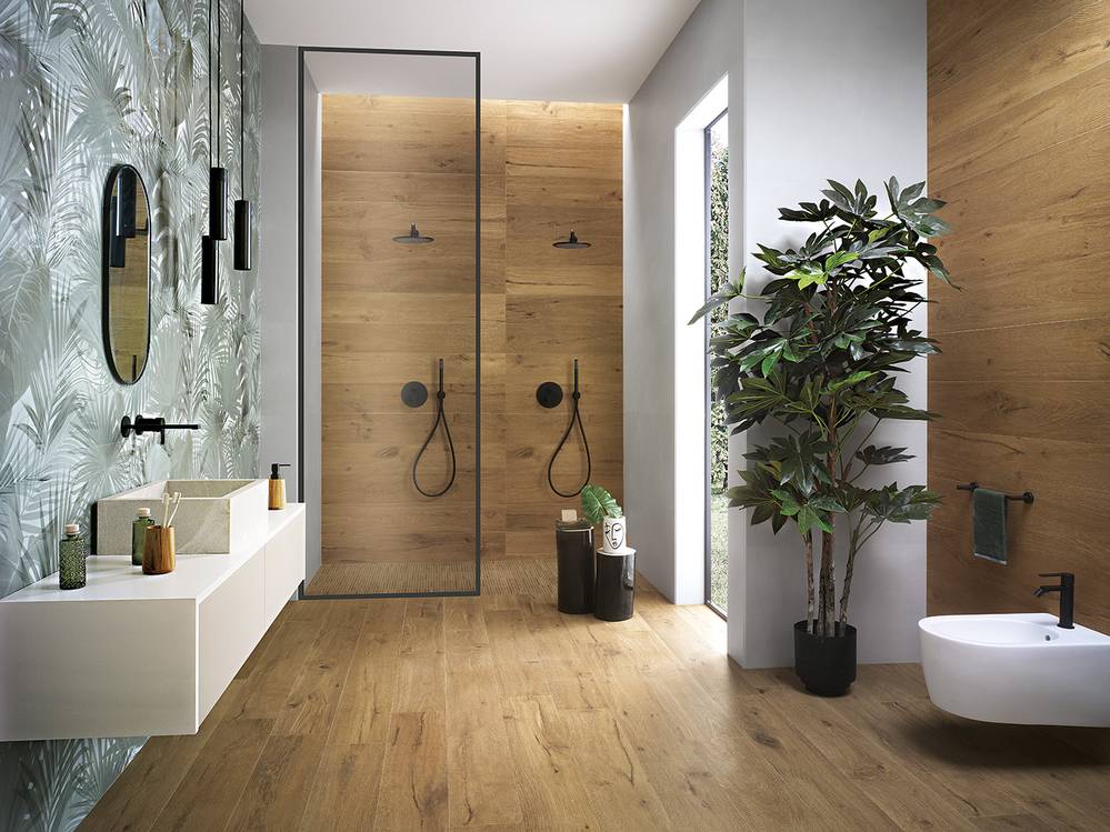 Imagen de ambiente Baño, realizada con baldosas de la colección: ROOTS – Verde, GRIS, BEIGE