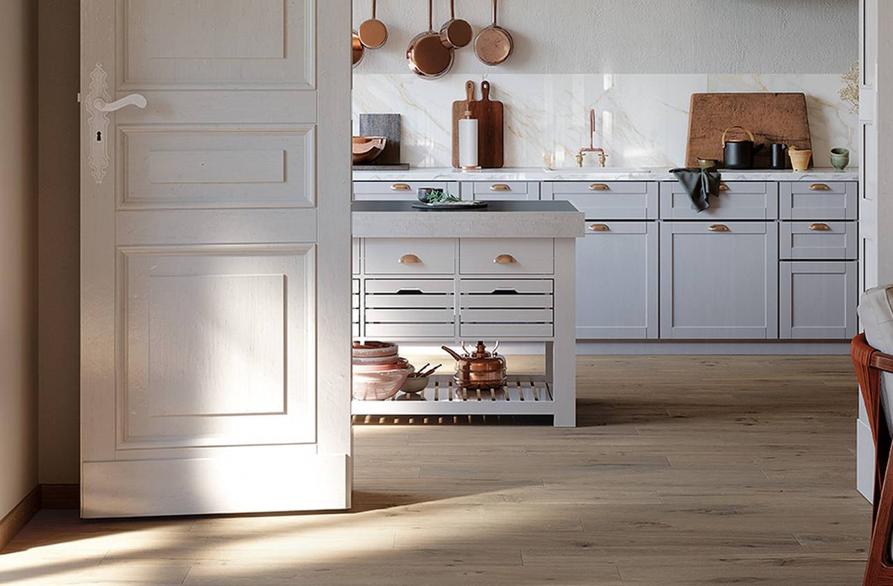 Интерьер Кухня, оформленный плиткой из коллекции: ROOTS – WHITE, СЕРЫЙ