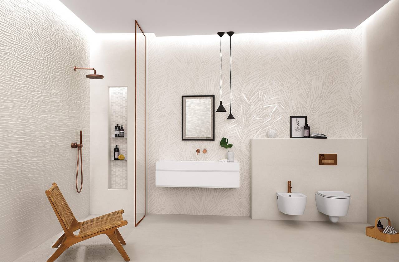 Room view Bathroom, created with tiles from the collection: SHEER – White
