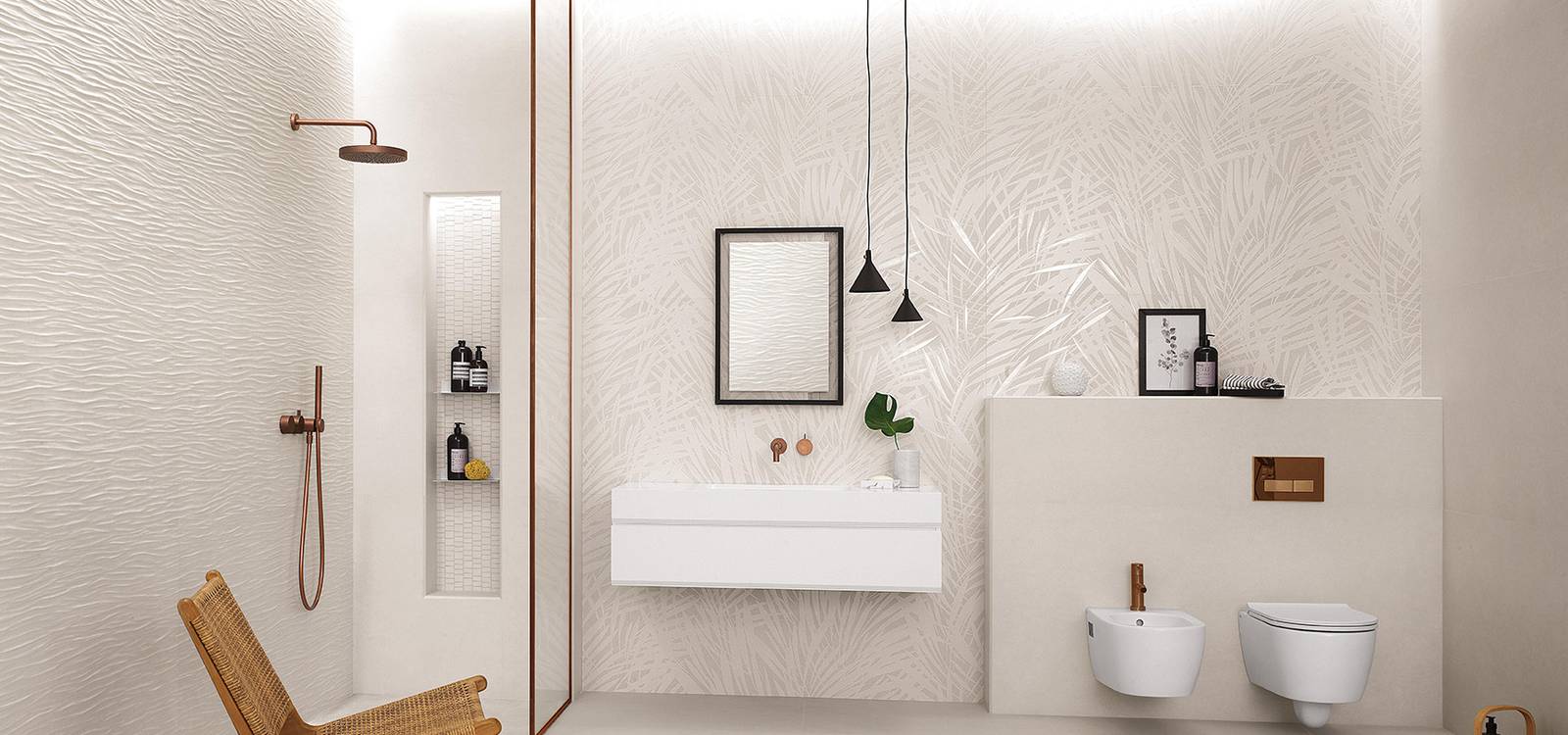 Image d'ambiance Salle de bain, réalisée avec des carreaux de la collection : SHEER – Blanc