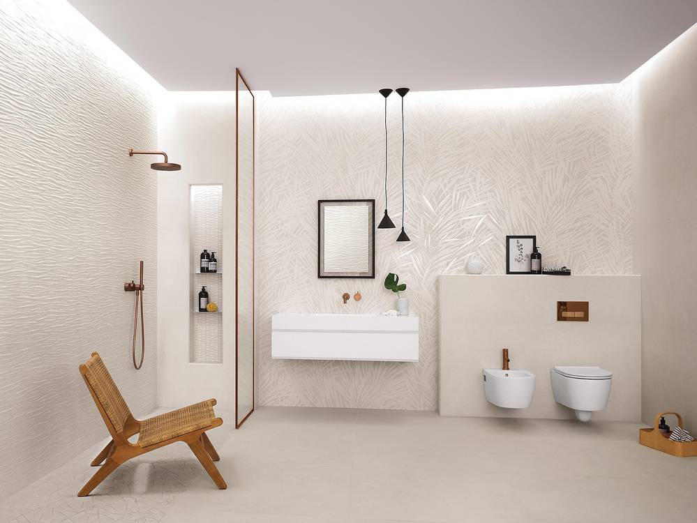 Imagen de ambiente Baño, realizada con baldosas de la colección: SHEER – BLANCO