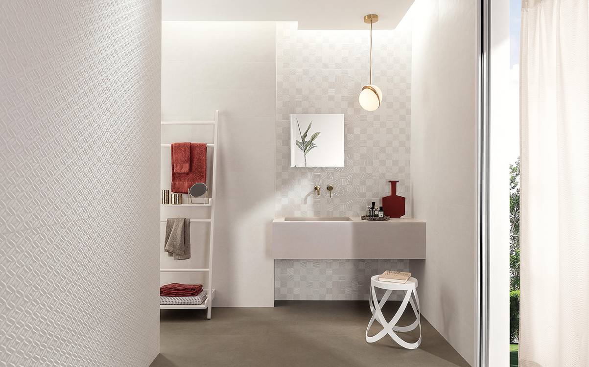 Imagen de ambiente Baño, realizada con baldosas de la colección: SHEER – BLANCO, GRIS