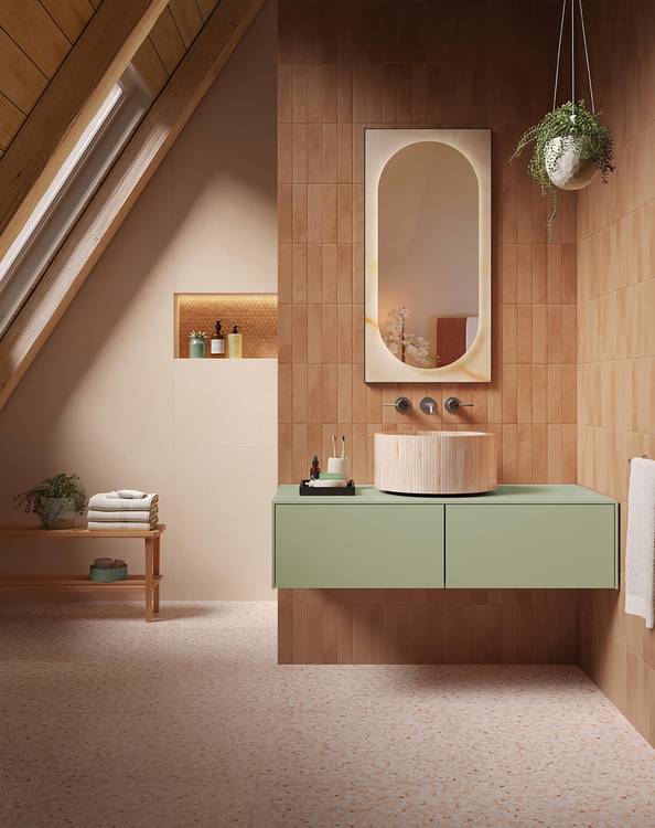 Imagen de ambiente Baño, realizada con baldosas de la colección: STILL – BROWN, Rojo