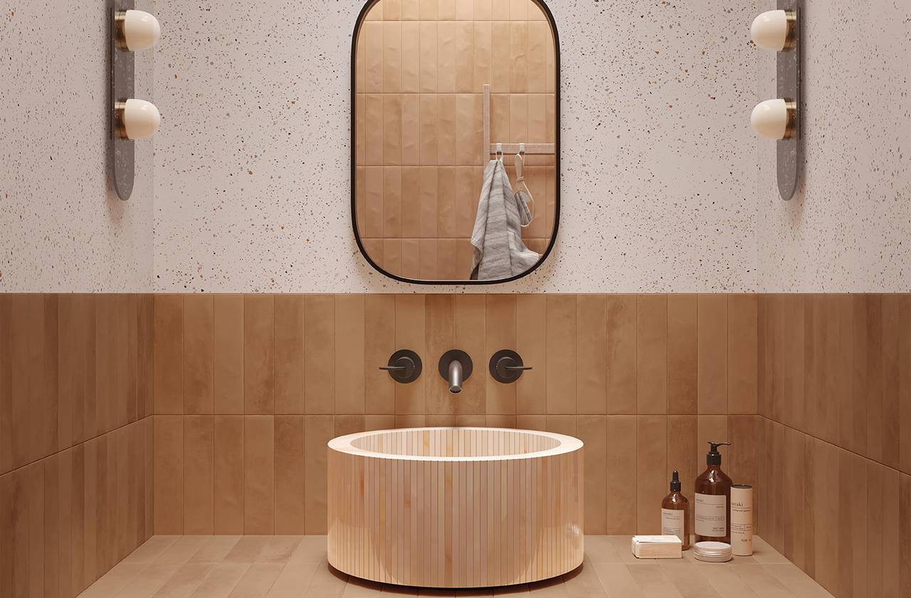 Room view Bathroom, created with tiles from the collection: STILL – White, Brown