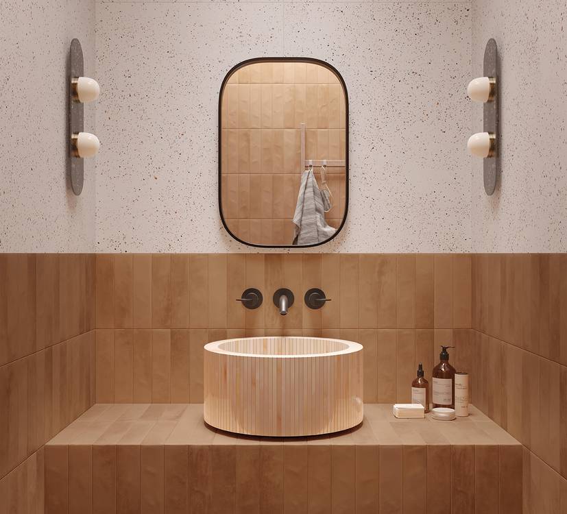 Imagen de ambiente Baño, realizada con baldosas de la colección: STILL – BLANCO, BROWN