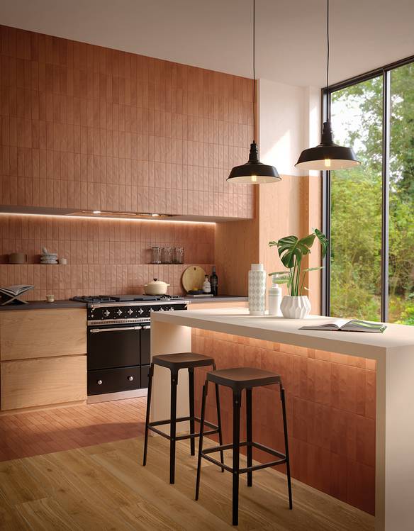 Imagen de ambiente Cocina, realizada con baldosas de la colección: STILL – BROWN, BEIGE