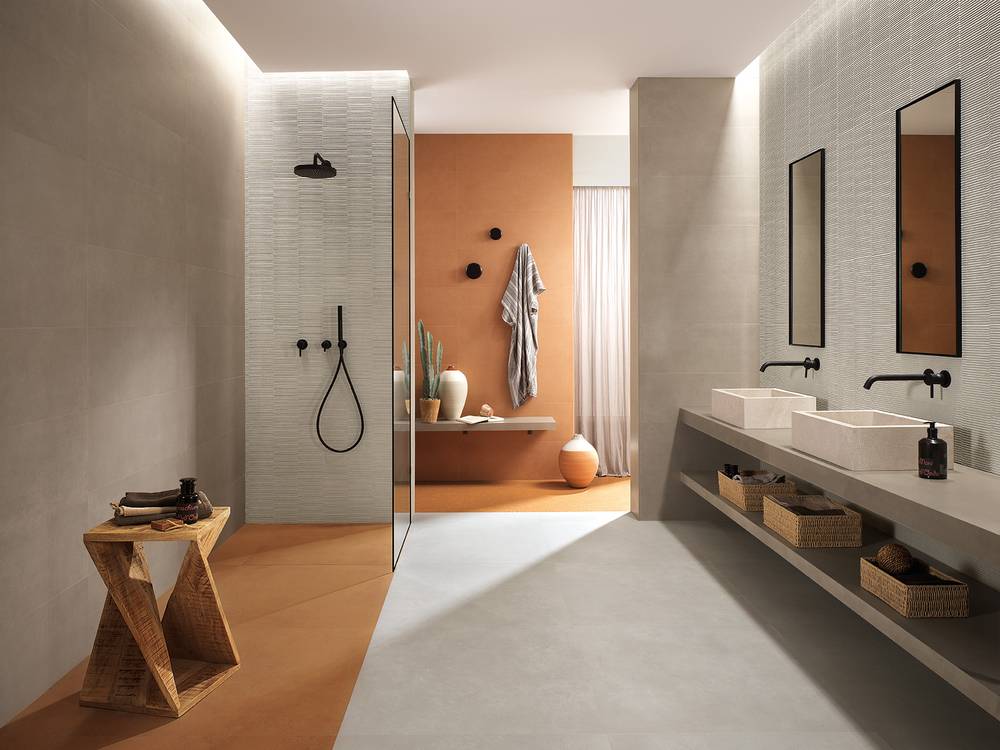 Imagen de ambiente Baño, realizada con baldosas de la colección: SUMMER – GRIS, Ocra, BROWN