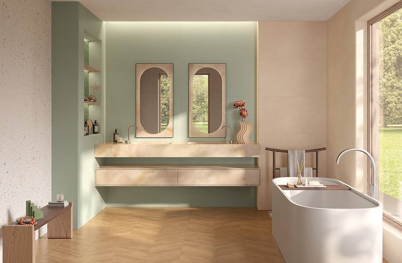 Room view Bathroom, created with tiles from the collection: TRUE COLOR – Other, White, Beige