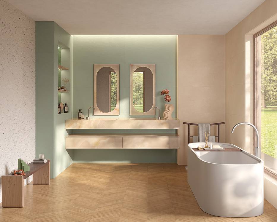 Imagen de ambiente Baño, realizada con baldosas de la colección: TRUE COLOR – OTRAS, BLANCO, BEIGE
