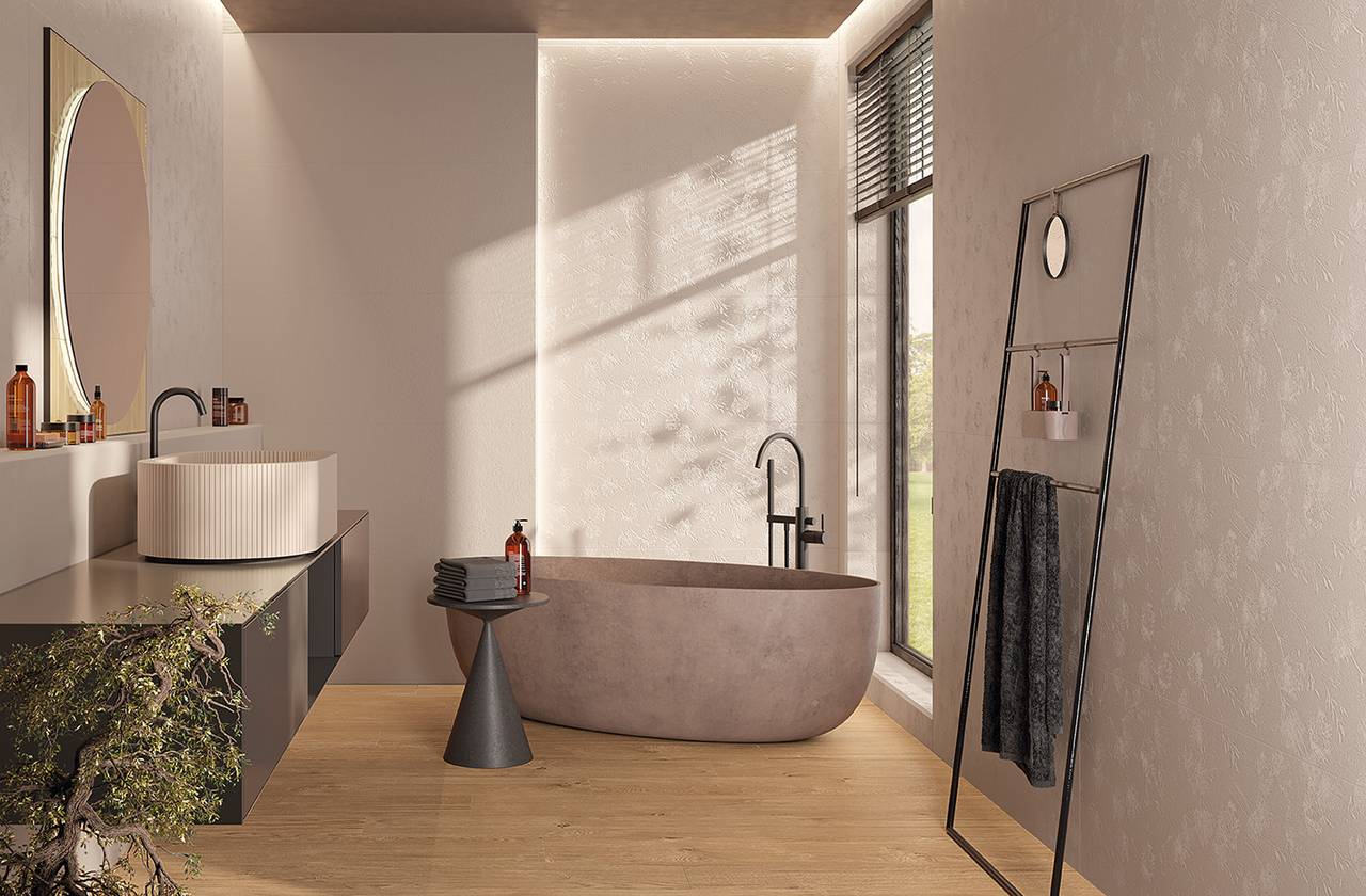 Room view Bathroom, created with tiles from the collection: TRUE COLOR – Grey, Beige