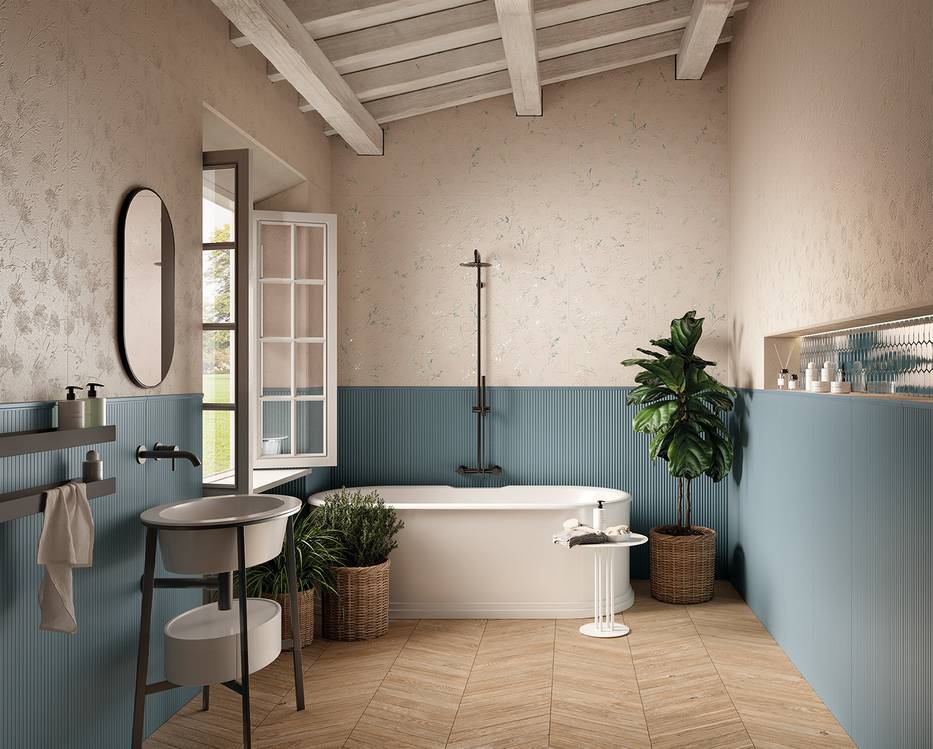 Imagen de ambiente Baño, realizada con baldosas de la colección: TRUE COLOR – GRIS, Blu, BEIGE