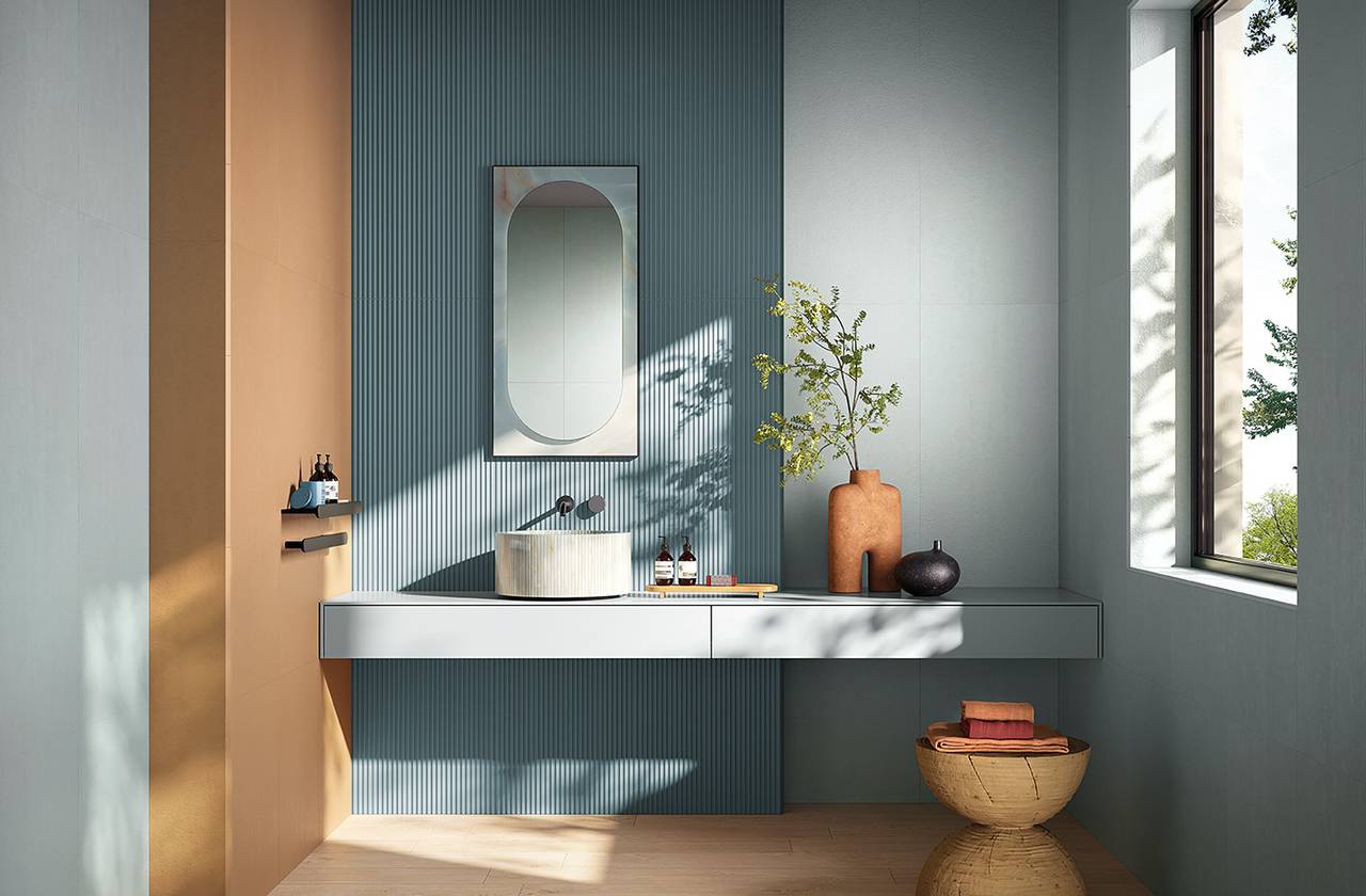 Room view Bathroom, created with tiles from the collection: TRUE COLOR – Other, Blue, Beige