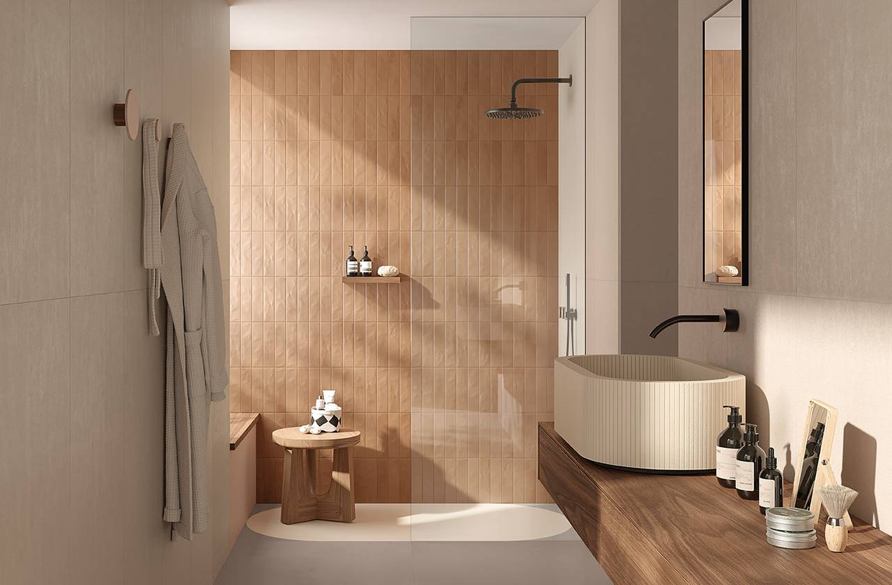 Room view Bathroom, created with tiles from the collection: TRUE COLOR – Grey, Brown