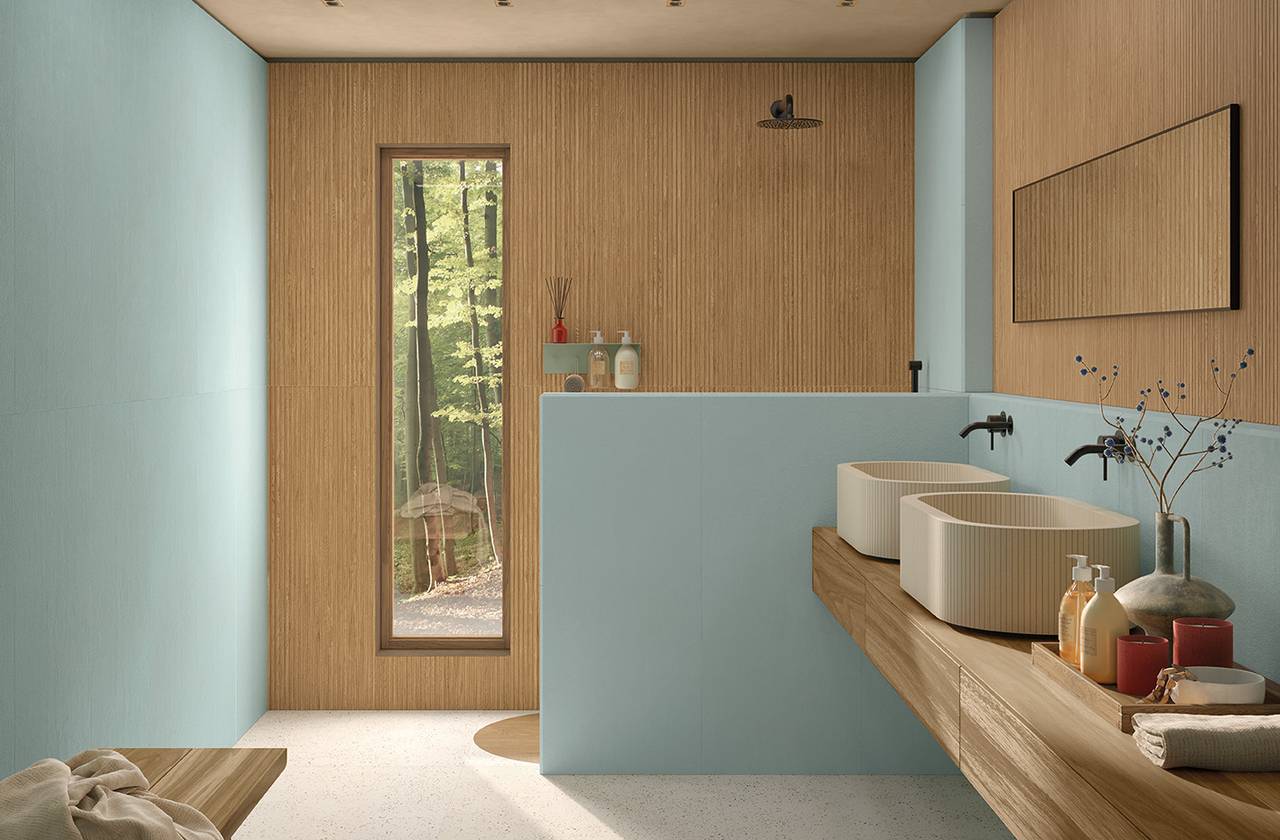 Room view Bathroom, created with tiles from the collection: TRUE COLOR – Brown, Blue, White