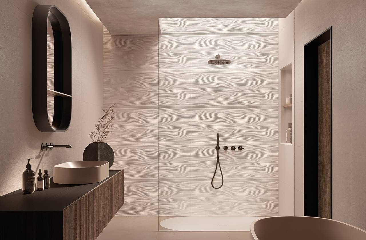 Room view Bathroom, created with tiles from the collection: TRUE COLOR – Grey