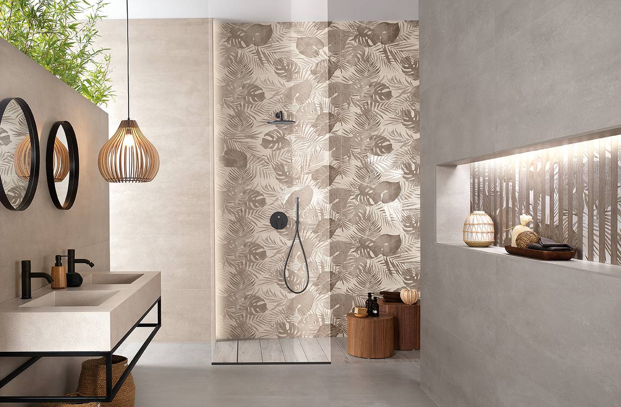 Room view Bathroom, created with tiles from the collection: YLICO – Brown, Beige