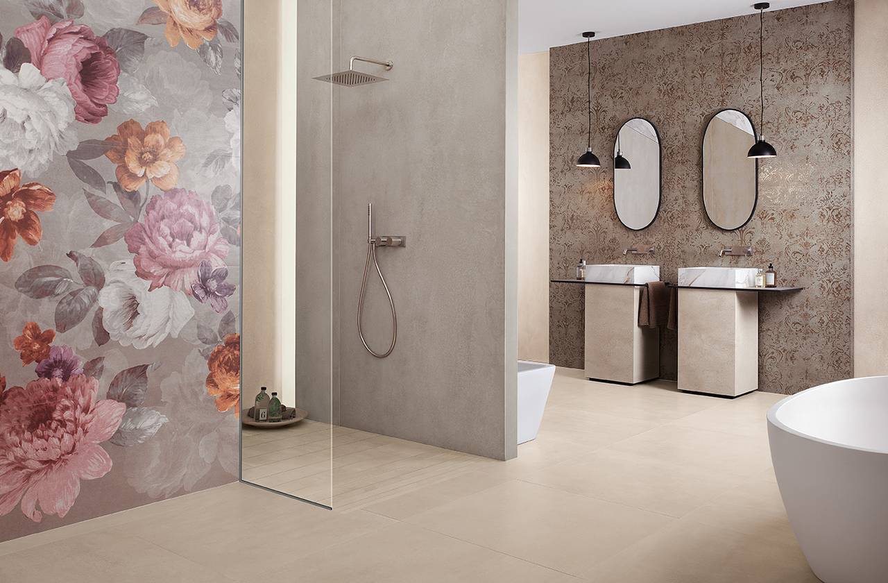 Room view Bathroom, created with tiles from the collection: YLICO – Beige, Brown