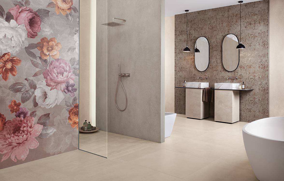 Room view , created with tiles from the collection: FAP MAXXI 120x278 – Beige, Brown