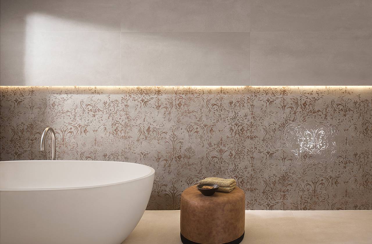 Room view Bathroom, created with tiles from the collection: YLICO – Brown