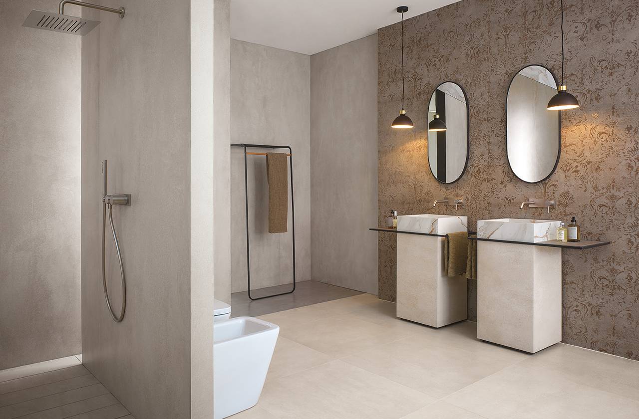 Room view Bathroom, created with tiles from the collection: YLICO – Brown