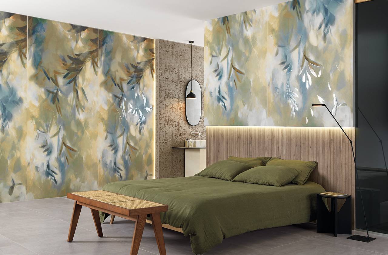 Raumabbildung Hous, gestaltet mit Fliesen aus der Kollektion: YLICO – Grün, BROWN, GRAU