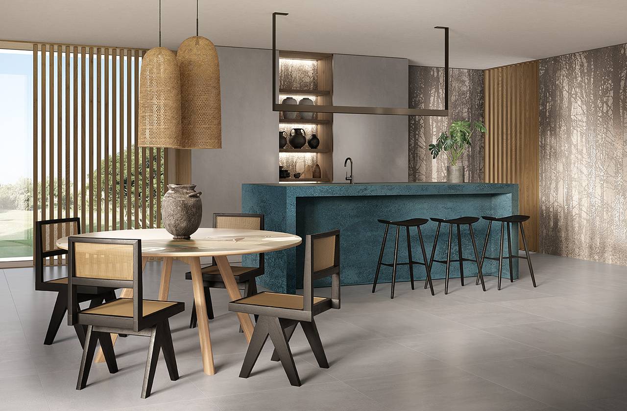 Raumabbildung Hous, gestaltet mit Fliesen aus der Kollektion: YLICO – Blu, BROWN