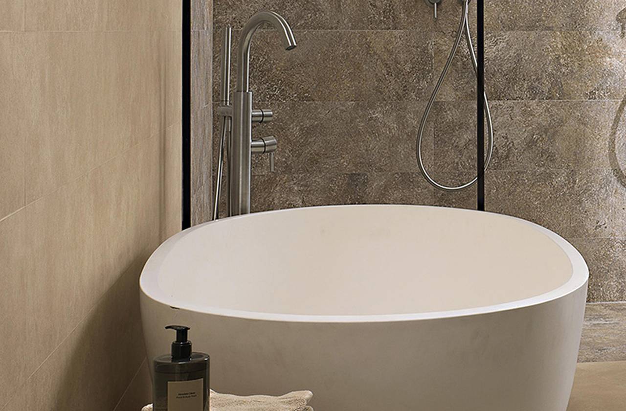 Room view Bathroom, created with tiles from the collection: NOBU – Beige