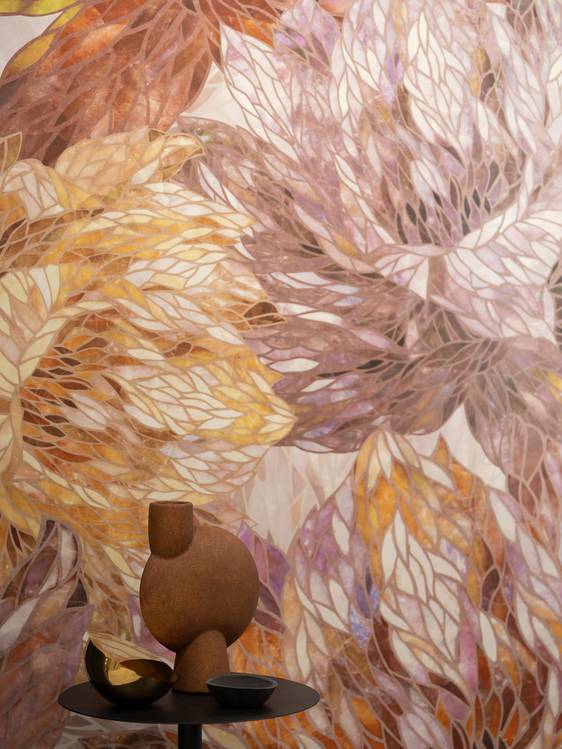 Imagen de ambiente , realizada con baldosas de la colección: ROMA GOLD – BLANCO