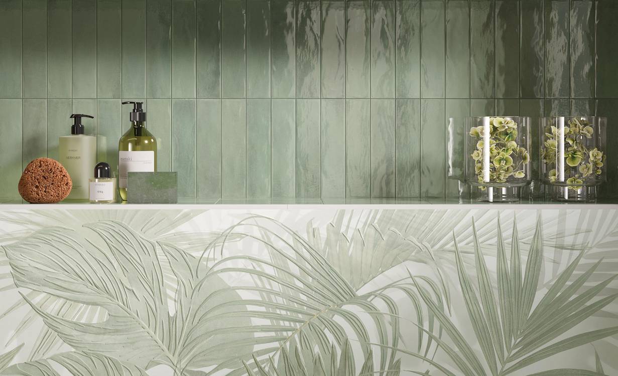 Imagen de ambiente , realizada con baldosas de la colección: FAP MURALS – Verde