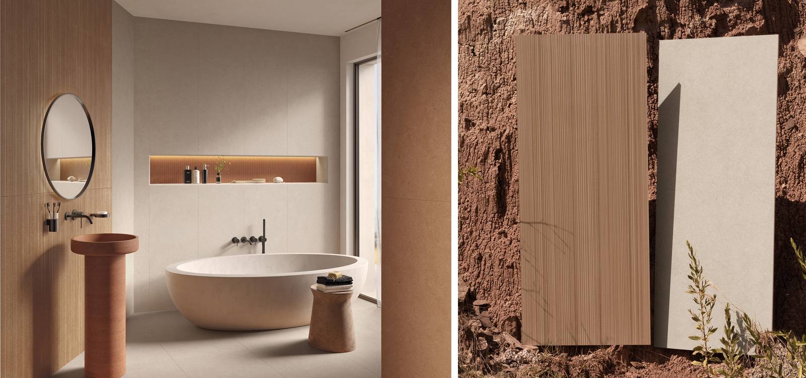 Room view Bathroom, created with tiles from the collection: MATERIA PURA wall tiles 50x120 – Other, Grey