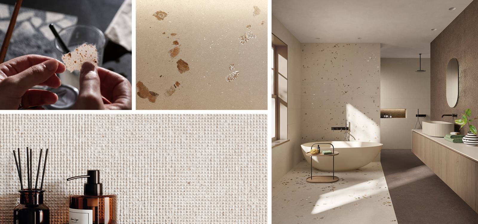 Room view Bathroom, created with tiles from the collection: MATERIA PURA wall tiles 30,5x91,5 – Grey, Brown
