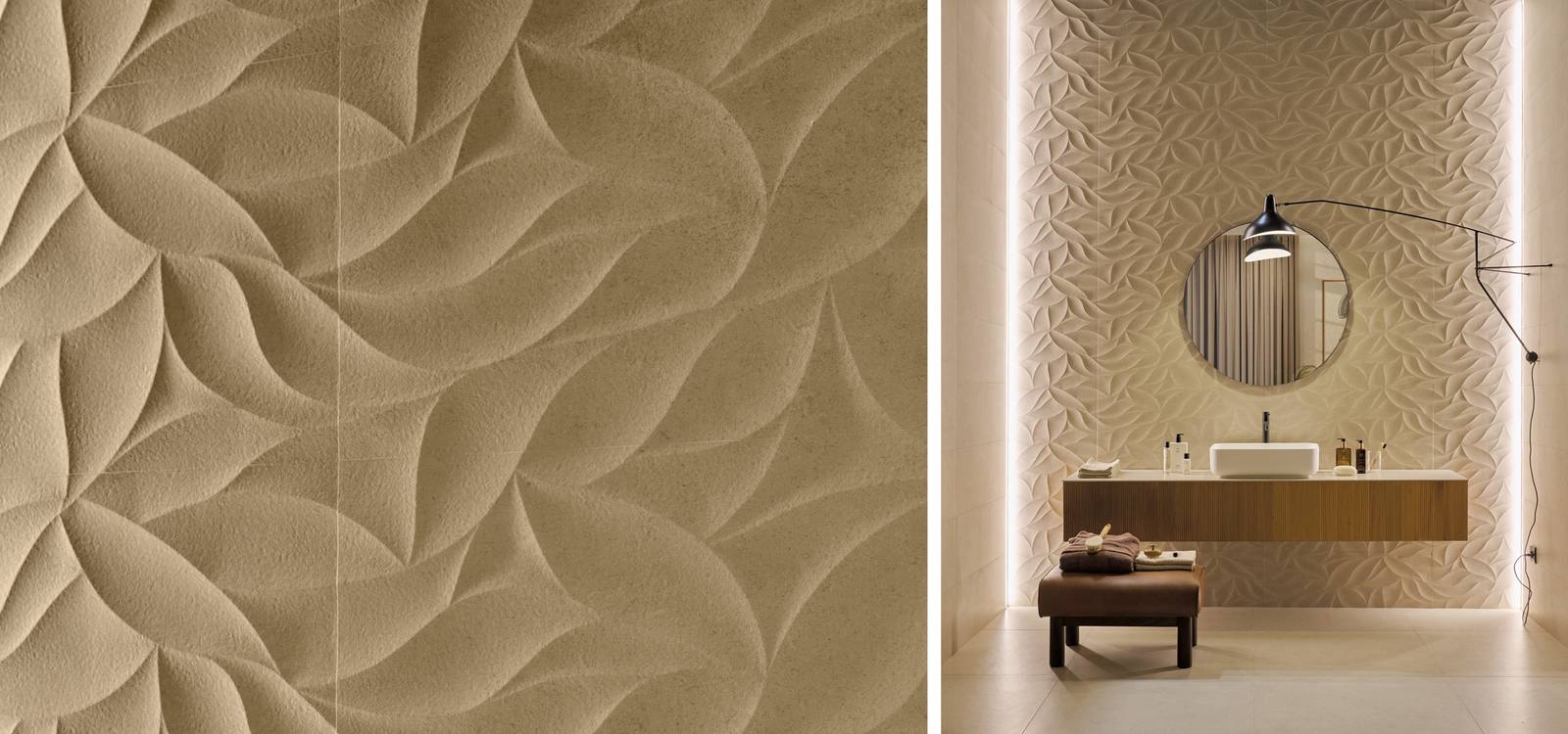 Room view Bathroom, created with tiles from the collection: OLTRE LA PIETRA – Beige