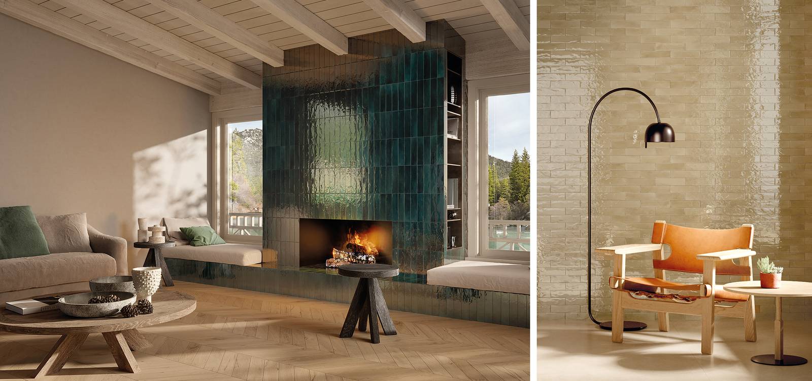 Imagen de ambiente House, realizada con baldosas de la colección: GLIM – Verde, BEIGE