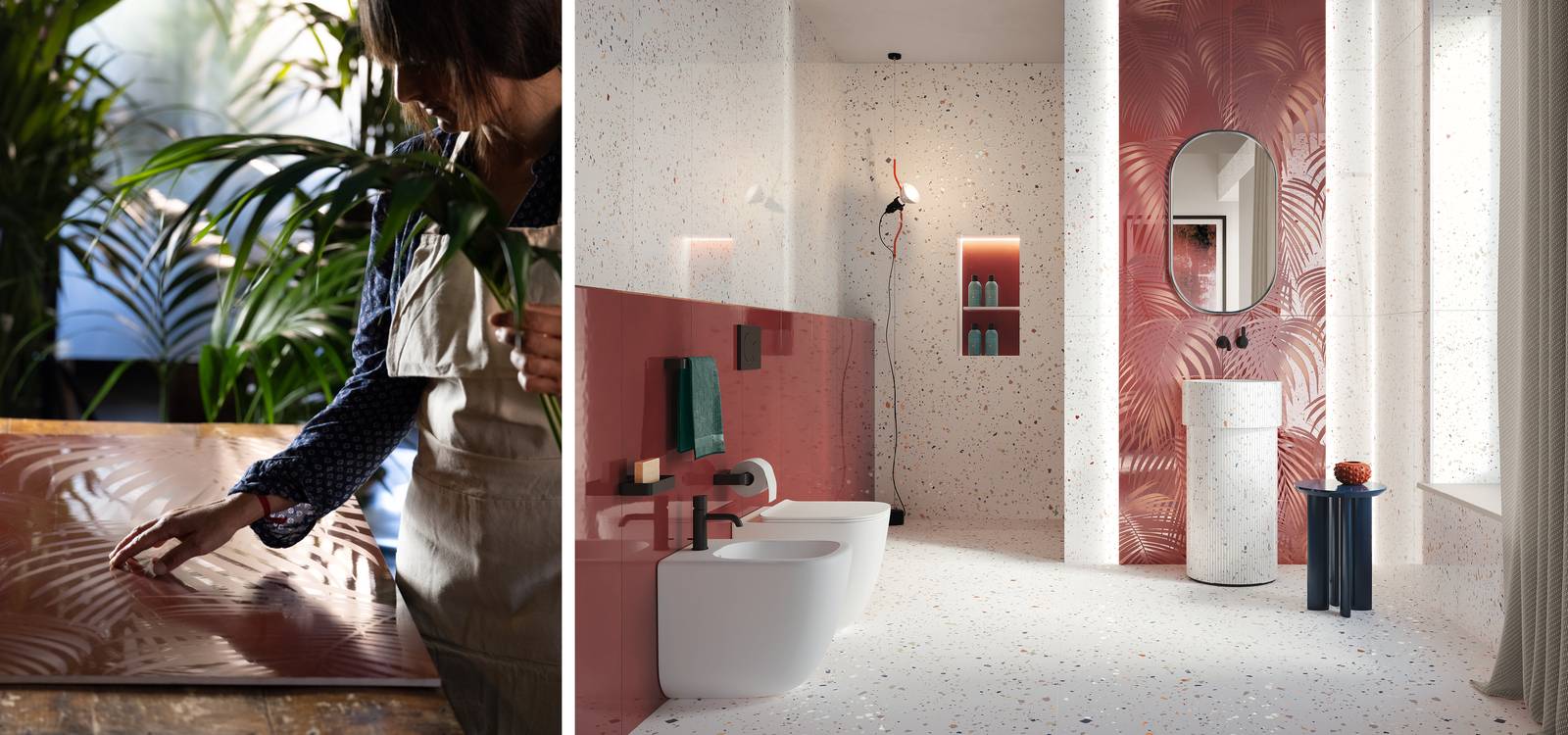 Imagen de ambiente Baño, realizada con baldosas de la colección: MATERIA BRILLANTE – BLANCO, Rojo
