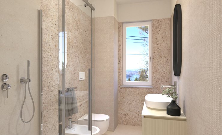 Bathroom design image in Rectangular shape, created with floor tiles MATERIA PURA and wall tiles MATERIA ECLETTICA, MATERIA PURA