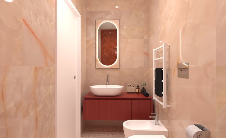 Bathroom design image in Rectangular shape, created with floor tiles GLIM and wall tiles GLIM, GEMME