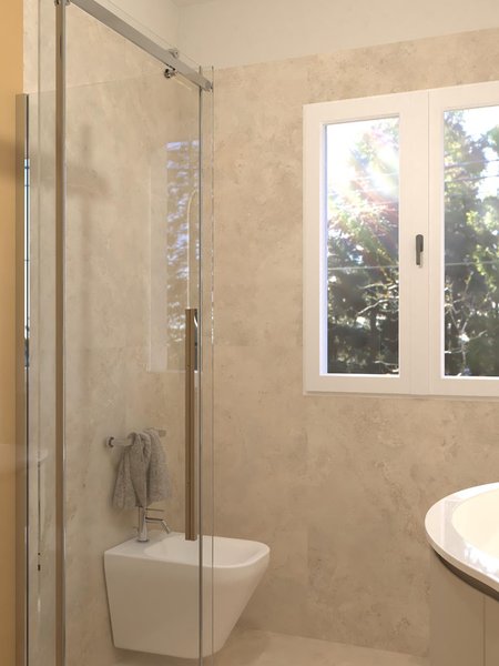 Bathroom design image in Rectangular shape, created with floor tiles VENTO DEL SUD and wall tiles TRUE COLOR, VENTO DEL SUD