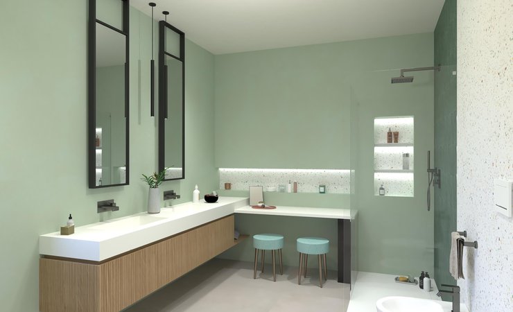 Bathroom design image in Rectangular shape, created with floor tiles MILANO&FLOOR and wall tiles STILL, TRUE COLOR